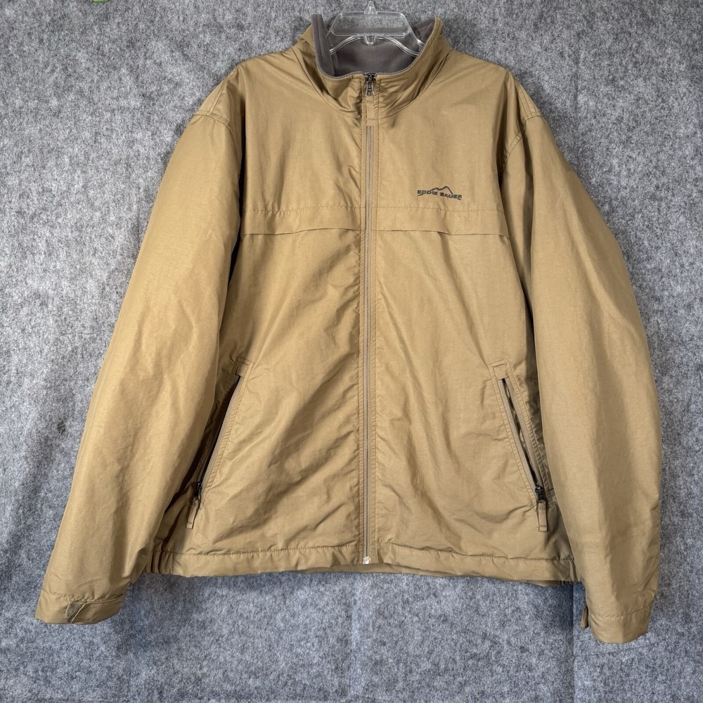 Y2K EDDIE BAUER Jacket Mens 2XL XXL Beige Fleece Lined Windbreaker Outdoor Cabin